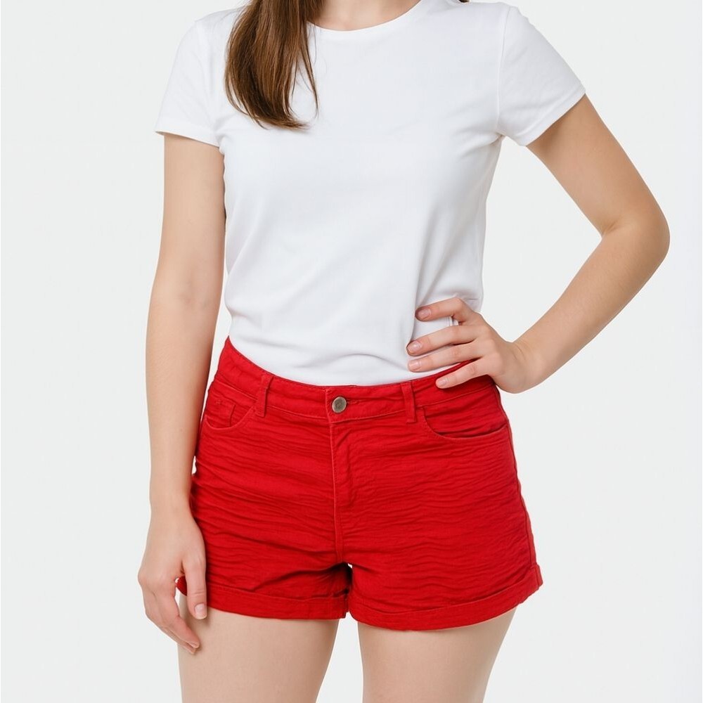 H&M Blood Orange Red Crinkle Texture High Rise Shorts Size 10 Preppy